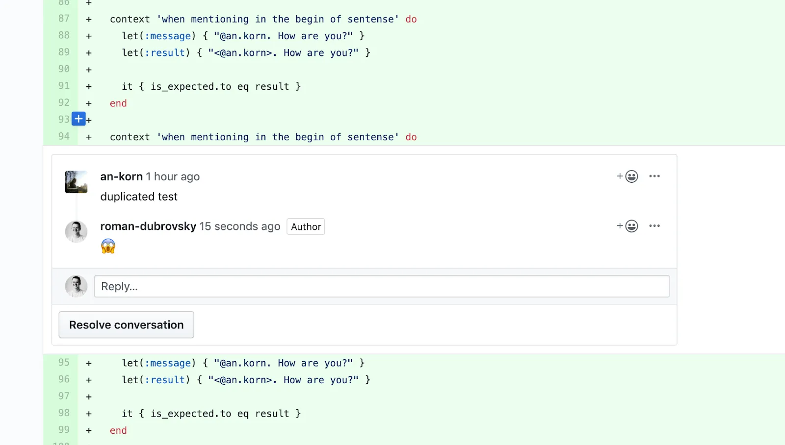Example of duplicated RSpec test cases in the Rodeo-style codebase