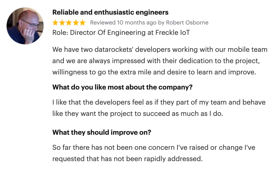Testimonial from Robert Osborne, Director Of Engineering at Freckle IoT, about working with Rodeo